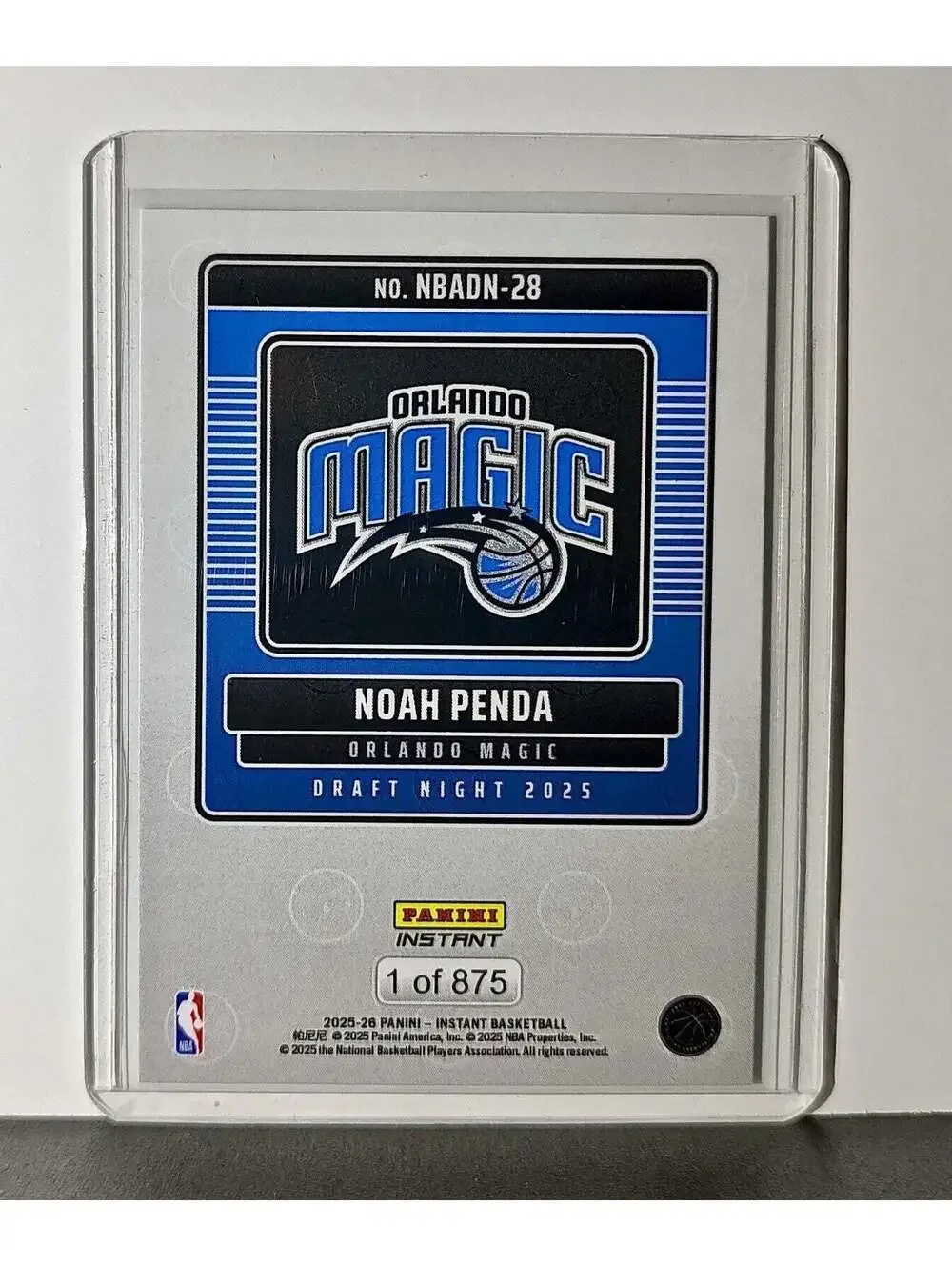 Noah Penda Rookie 2025-26 Panini NBA #28 Draft Night Card Orlando Magic
